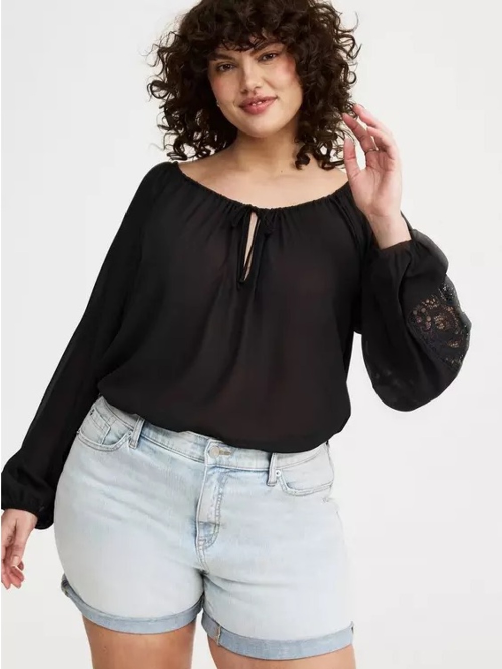 Torrid Lace Inset Chiffon Top